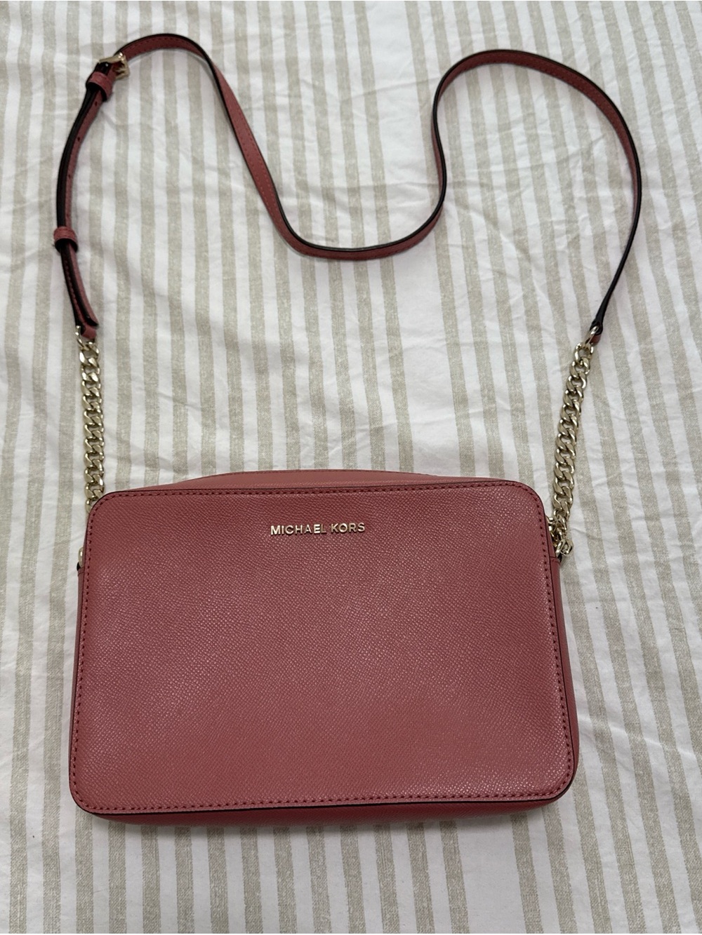 Michael Kors Rose Pink Saffiano Crossbody with Gold Chain